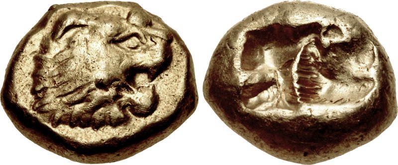 Из Википедии, лидийская золотая монета, ок. 620–564 гг. до н.э. Самые ранние монеты действительно свидетельствуют о том, что здесь производятся мерные