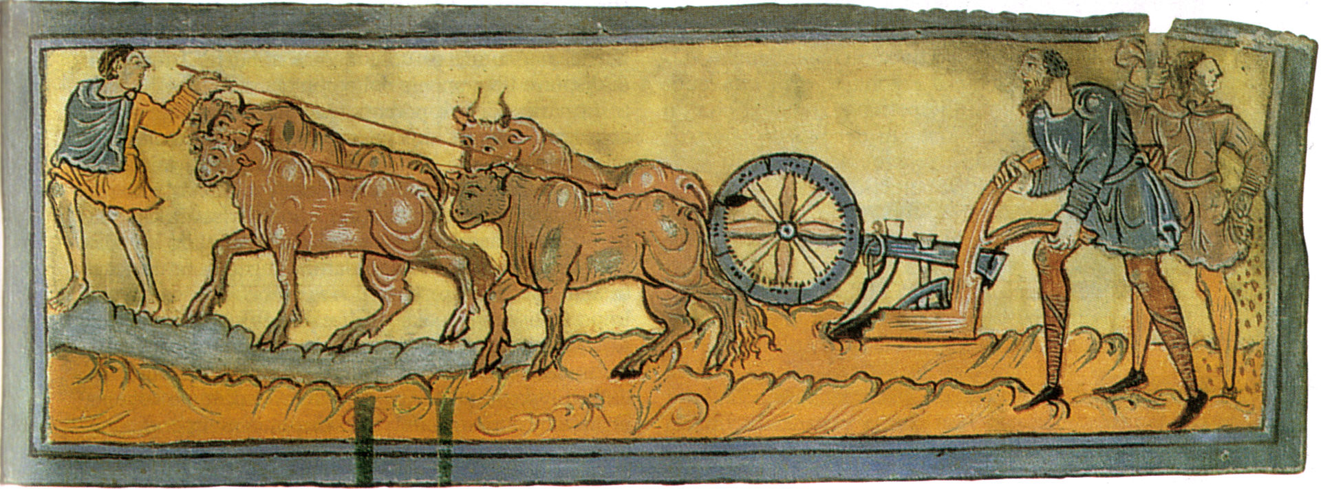 Через Википедию,1000circa,miniatura,cottonms.TiberiusB.V.,f.3r.,Londra,BritishLibrary.jpg), английские пахари (ок. 1000 г.). Обратите особое внимание