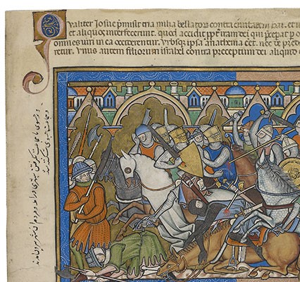 Воин в гамбезоне на миниатюре из Библии Моргана