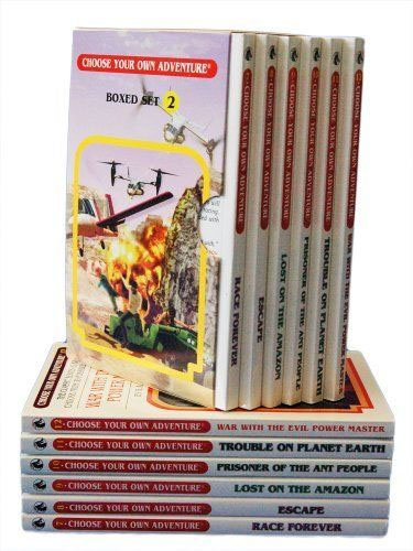 Коробка и стопка книг серии Choose Your Own Adventure