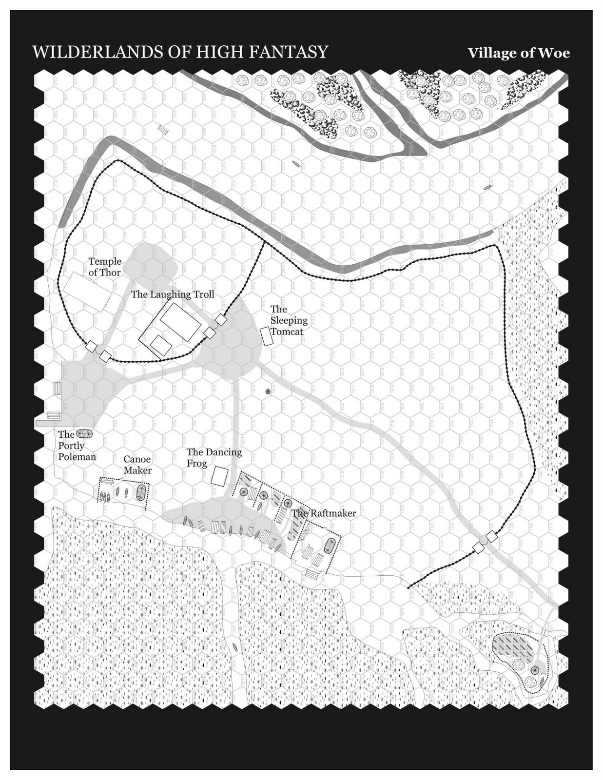 Незавершённая карта деревни Горя в Wilderlands of High Fantasy