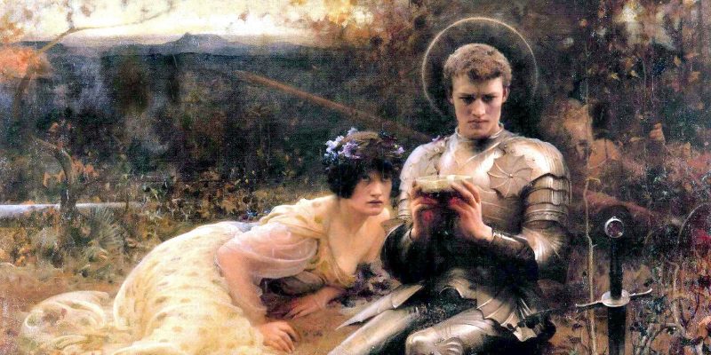 Персиваль с чашей Грааля на картине Артура Хакера
